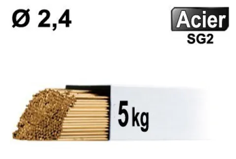 Baguettes métal d'apport TIG - ACIER - Ø 2,4 - Etui de 5kg