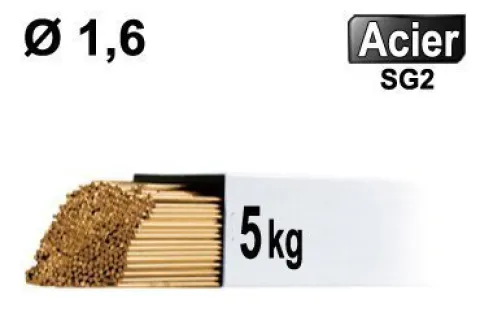 Baguettes métal d'apport TIG - ACIER - Ø 1,6 - Etui de 5kg