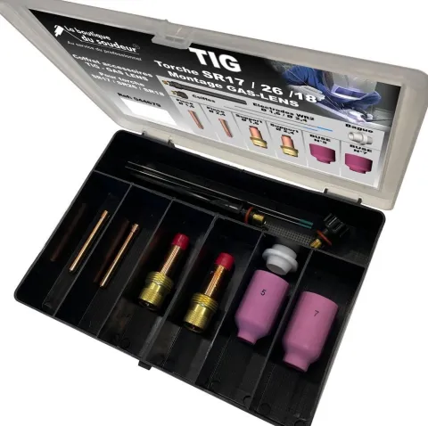 Coffret TIG pour torche SR17 AC/DC, SR26 AC/DC, SR18 AC/DC - Montage GAS-LENS