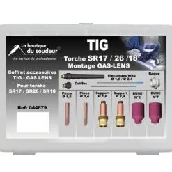 Coffret TIG pour torche SR17 AC/DC, SR26 AC/DC, SR18 AC/DC - Montage GAS-LENS