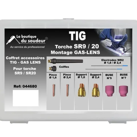 Coffret TIG pour torche SR9 AC/DC, SR20 AC/DC, SR20HD AC/DC- Montage GAS-LENS