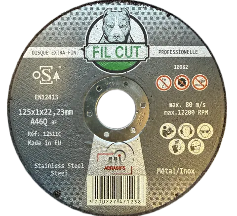 DISQUE A TRONCONNER EXTRA FIN METAL/INOX 125X1X22 FIL CUT
