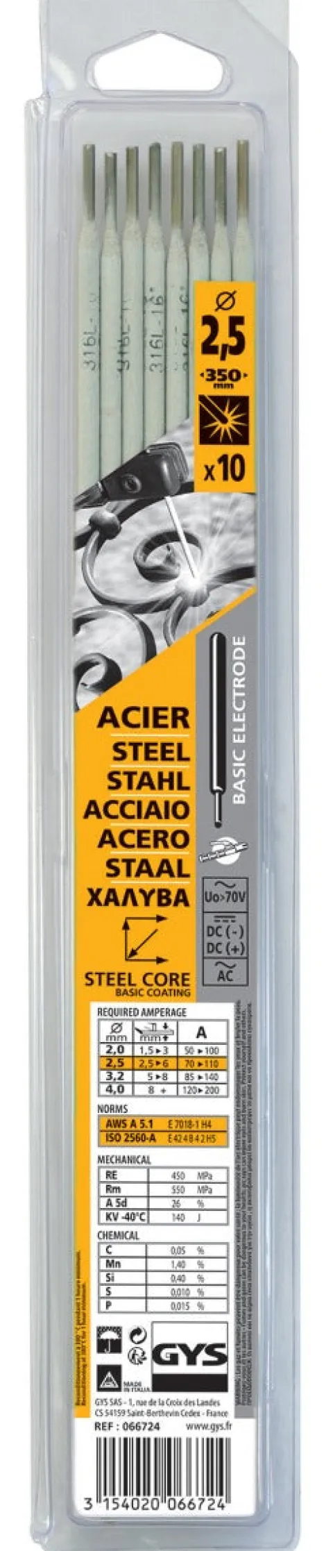 Electrodes ACIER basiques - D2,5 - (Blister de 10 pièces)