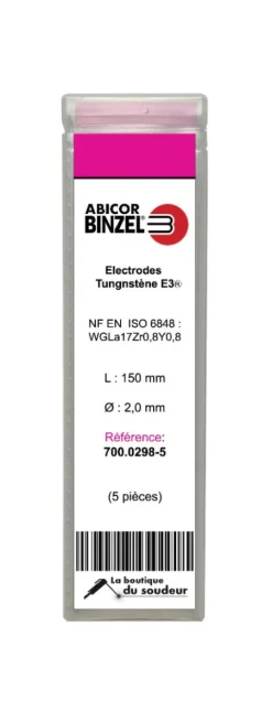 5 électrodes 150 mm, tungstène E3, Ø 2.0 mm - Lila - Binzel -