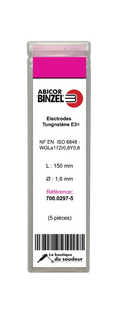 5 électrodes 150 mm, tungstène E3, Ø 1.6 mm - Lila - Binzel -