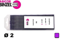 10 électrodes 150 mm, tungstène E3, Ø 2.0 mm - Lila - Binzel -