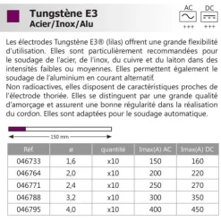 10 électrodes 150 mm, tungstène E3, Ø 1.6 mm - Lila - Binzel -