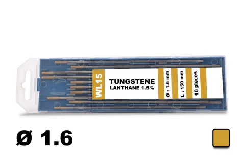 10 électrodes 150 mm, tungstène lanthane, Ø 1.6 mm - Or