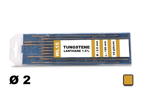10 électrodes 150 mm, tungstène lanthane, Ø 2.0 mm - Or