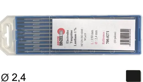 10 électrodes 150 mm, tungstène lanthane 1%, Ø 2.4 mm - Noir - Binzel -