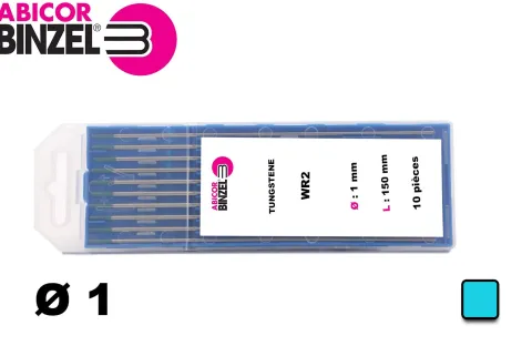 10 électrodes 150 mm, tungstène, Ø 1 mm - Turquoise - Binzel -