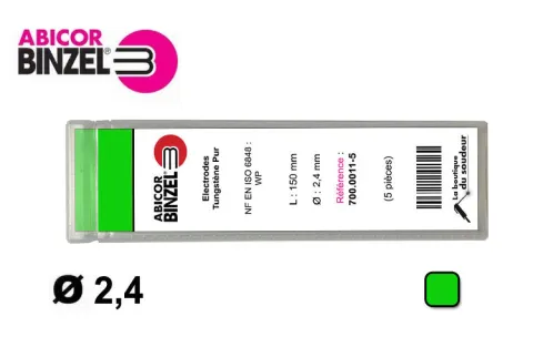 5 électrodes 150 mm, tungstène pur, Ø 2,4 mm - Vert - BINZEL