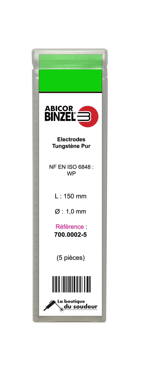 5 électrodes 150 mm, tungstène pur, Ø 1 mm - Vert - BINZEL