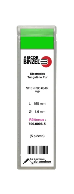 5 électrodes 150 mm, tungstène pur, Ø 1,6 mm - Vert - BINZEL