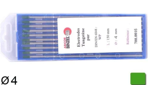 10 électrodes 150 mm, tungstène pur, Ø 4 mm - Vert - BINZEL -