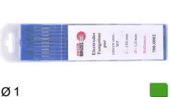 10 électrodes 150 mm, tungstène pur, Ø 1 mm - Vert - BINZEL