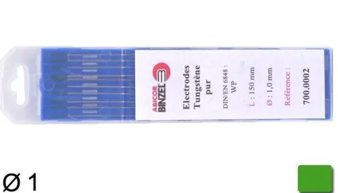 10 électrodes 150 mm, tungstène pur, Ø 1 mm - Vert - BINZEL