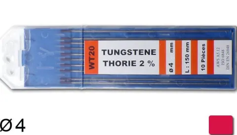 10 électrodes 150 mm, tungstène thorié, Ø 4 mm - Rouge