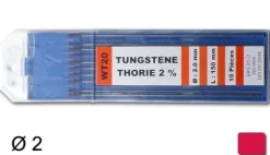10 électrodes 150 mm, tungstène thorié, Ø 2 mm - Rouge