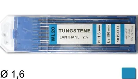 10 électrodes 150 mm, tungstène WL20, Ø 1,6 mm - Bleu