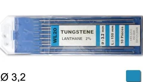 10 électrodes 150 mm, tungstène WL20, Ø 3,2 mm - Bleu