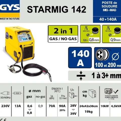 Poste de soudure MIG SMARTMIG 142 140A 230V - 2 EN1 - GYS