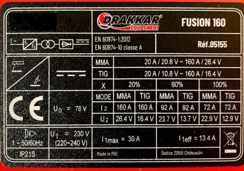 Poste à souder FUSION 160 - Livré en boite carton - DRAKKAR