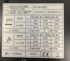 Poste à souder MMA - EASYLINE RAFALE 160 - EASYWELD