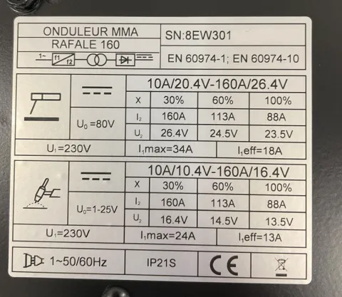 Poste à souder MMA - EASYLINE RAFALE 160 - EASYWELD "NEW 2026"