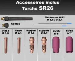 Torche TIG SR26 à double commande - 8M - connecteur 35/50 - DIN - DESTOCKAGE